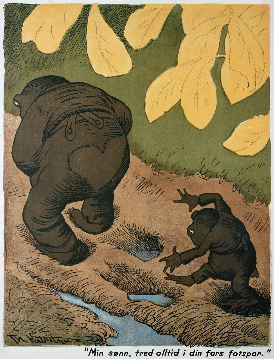 W śladach ojca (akwarela i długopis) autorstwa Theodor Kittelsen