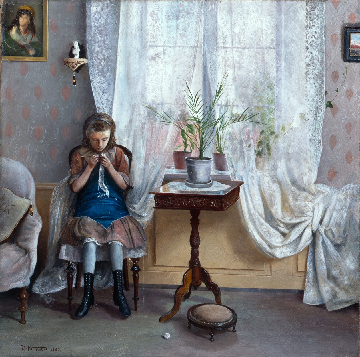 Wnętrze z szydełkiem dla dziewczynki autorstwa Theodor Kittelsen