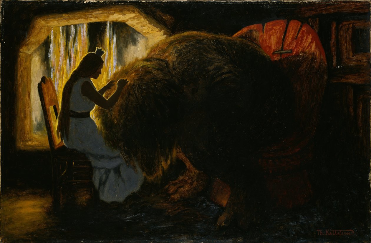 Księżniczka zbierająca wszy od trolla autorstwa Theodor Kittelsen
