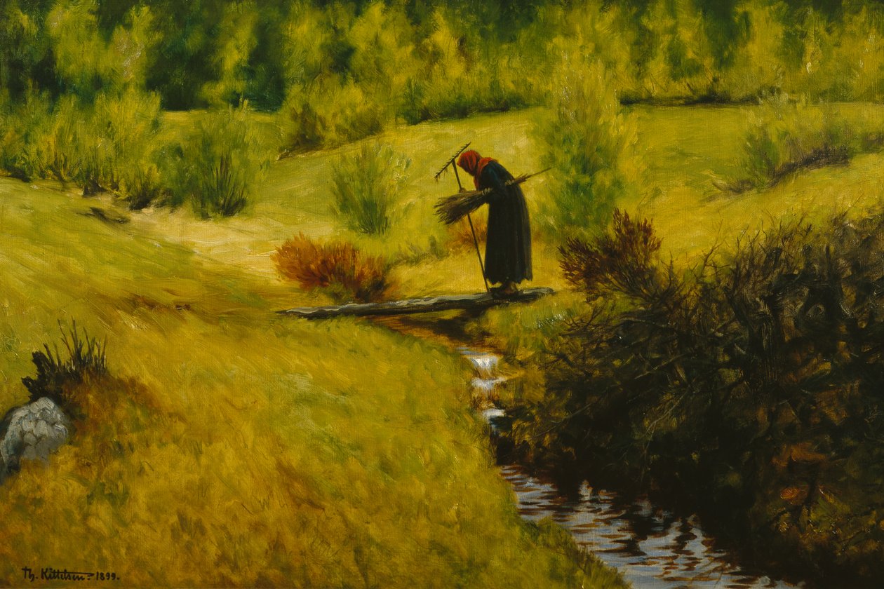 Stara kobieta (żona) nad strumieniem autorstwa Theodor Kittelsen