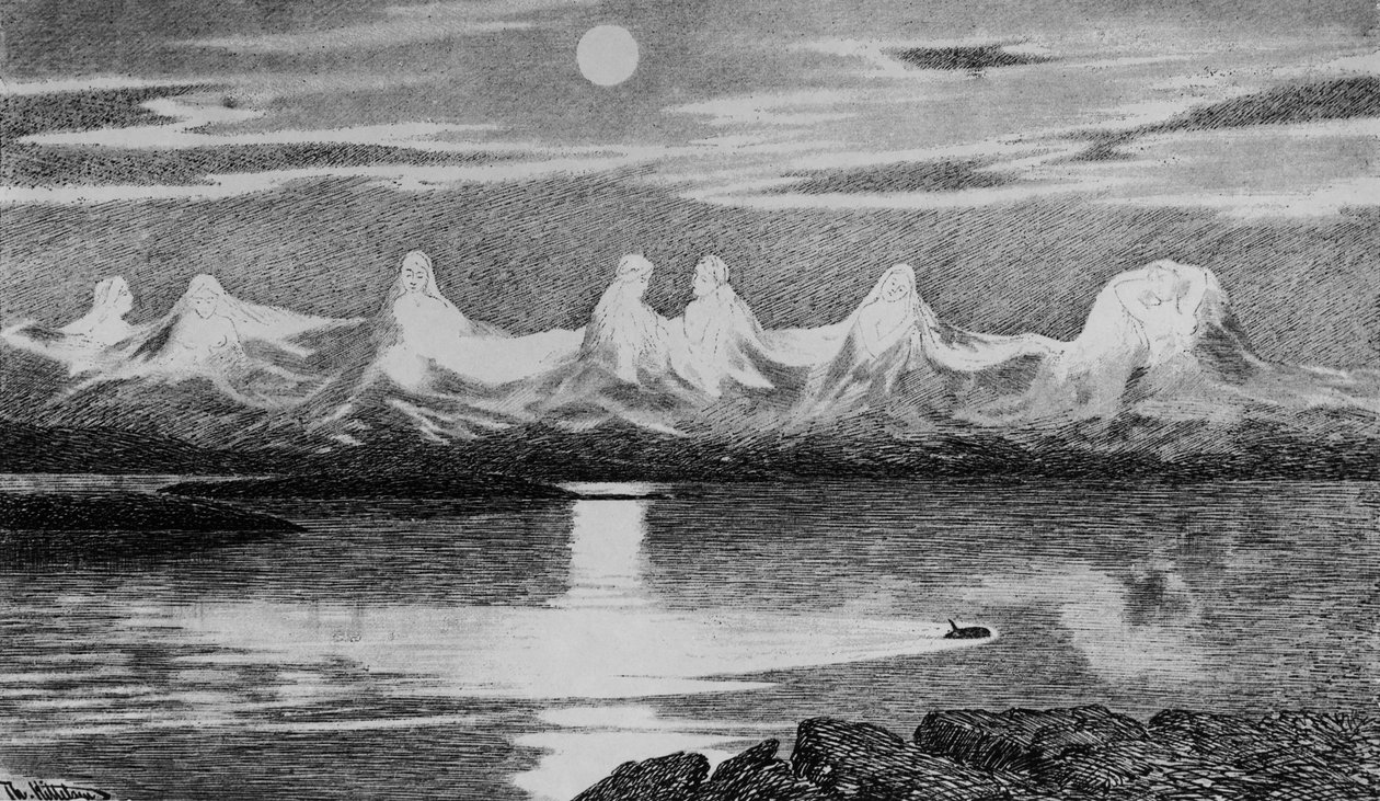 Siedem sióstr, c.1888 (lito) autorstwa Theodor Kittelsen