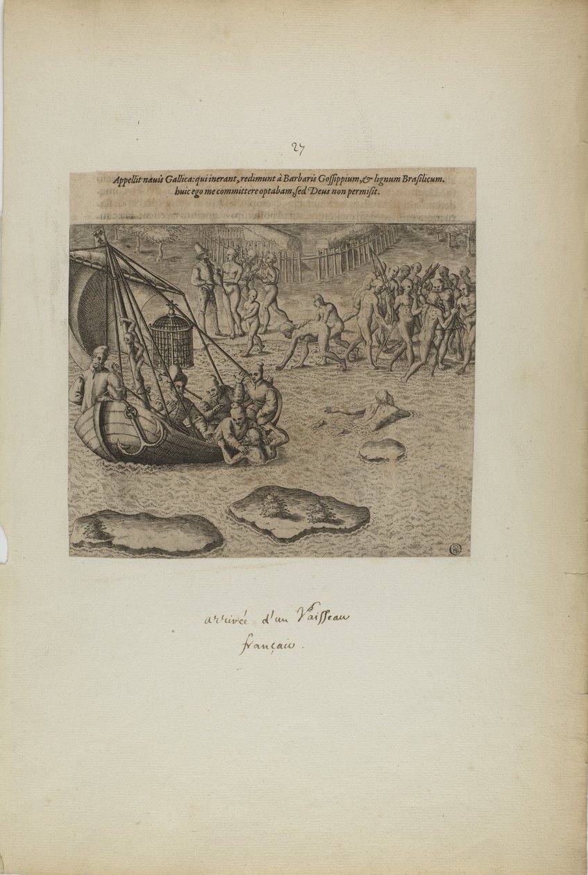 Appellit navis gallicai: qui inerant, redimunt a barbaris gossip pium... (z książki Americae, część trzecia) autorstwa Theodor de Bry