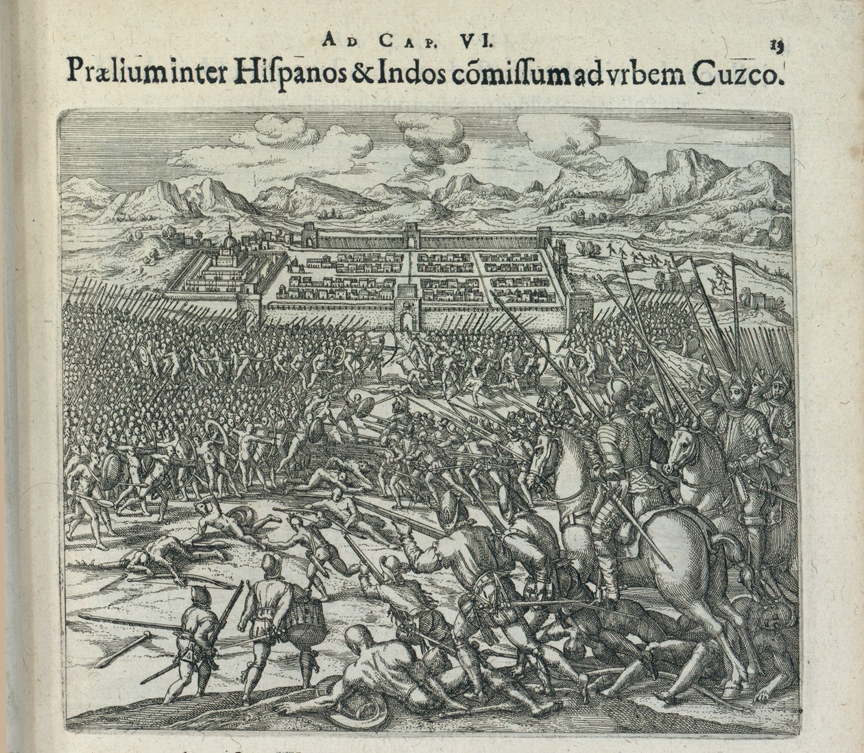 Bitwa między Hiszpanami a Indianami u bram Cuzco, 1596. autorstwa Theodor de Bry