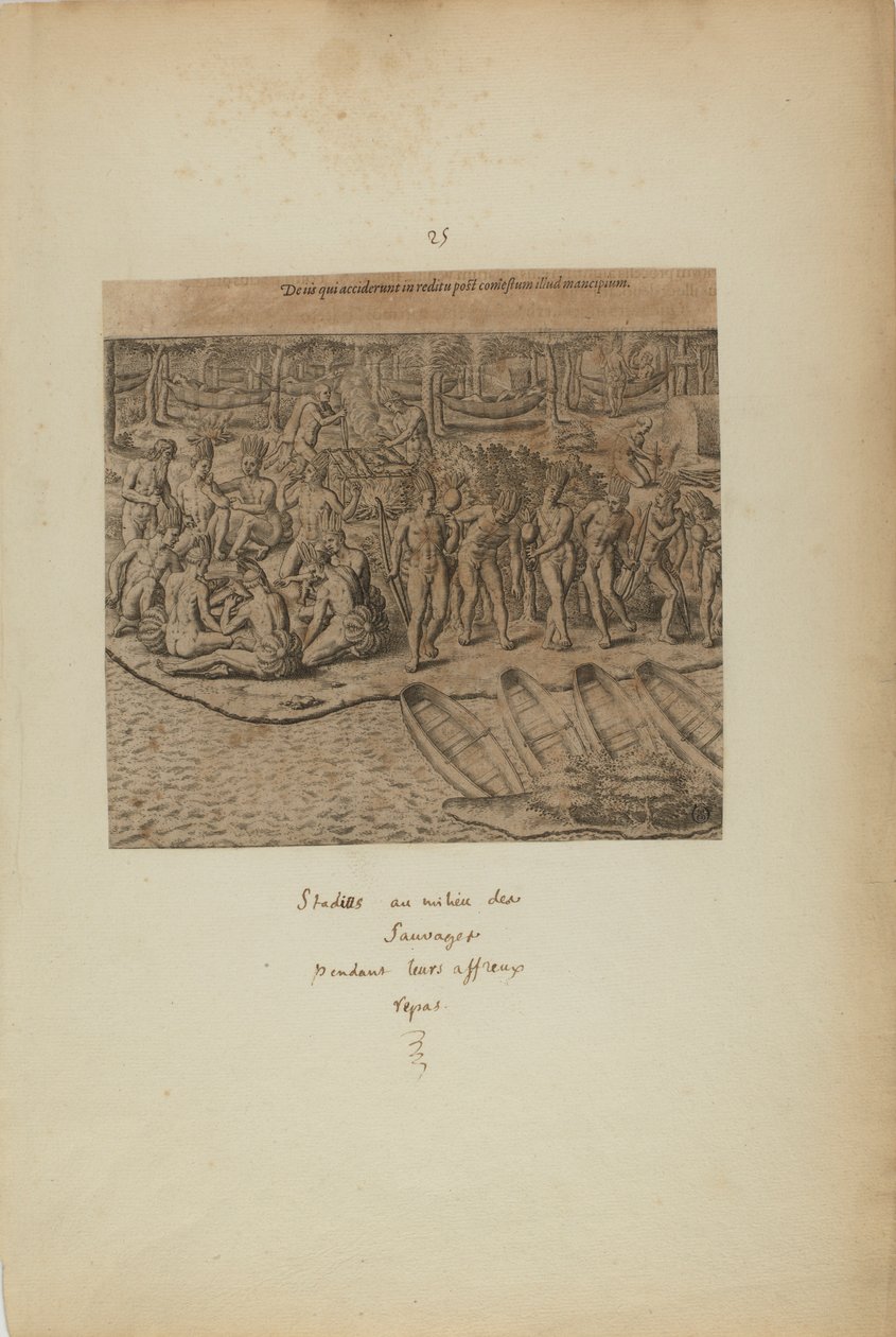 De Iss qui Acciderunt in Reditu Post Comestum Illud Mancipium. (z książki Americae, część trzecia) autorstwa Theodor de Bry