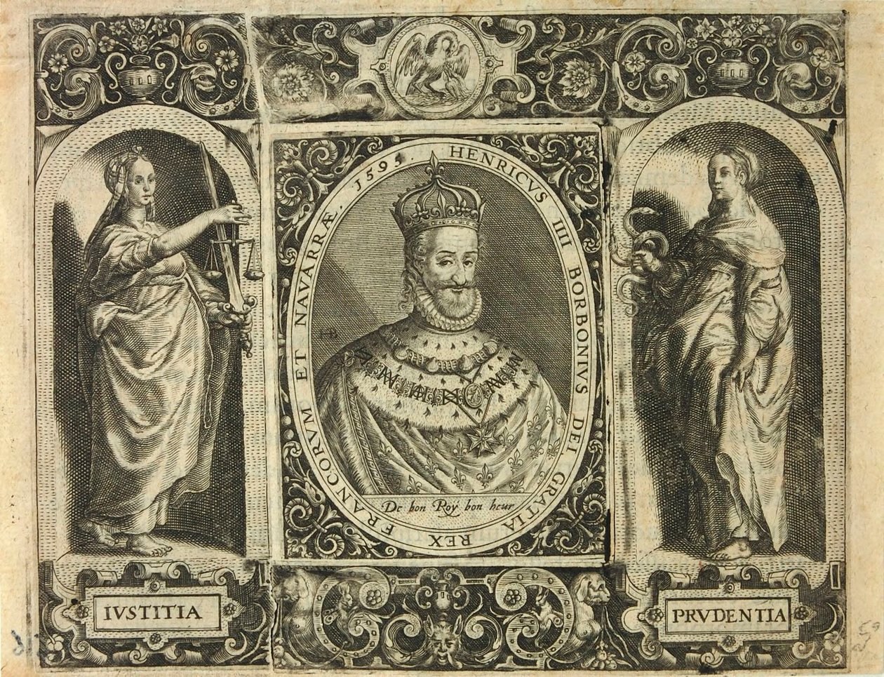 Henricus IIII Borbonius Dei Gratia Rex Francorum et Navarrae 1595 / Bry, Jean Théodore de autorstwa Theodor de Bry