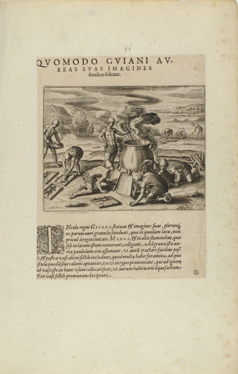 Quomodo Guiani Au-/reas Suas Imagines/Fundere Soleant. (z książki Americae, części siódma i ósma) autorstwa Theodor de Bry