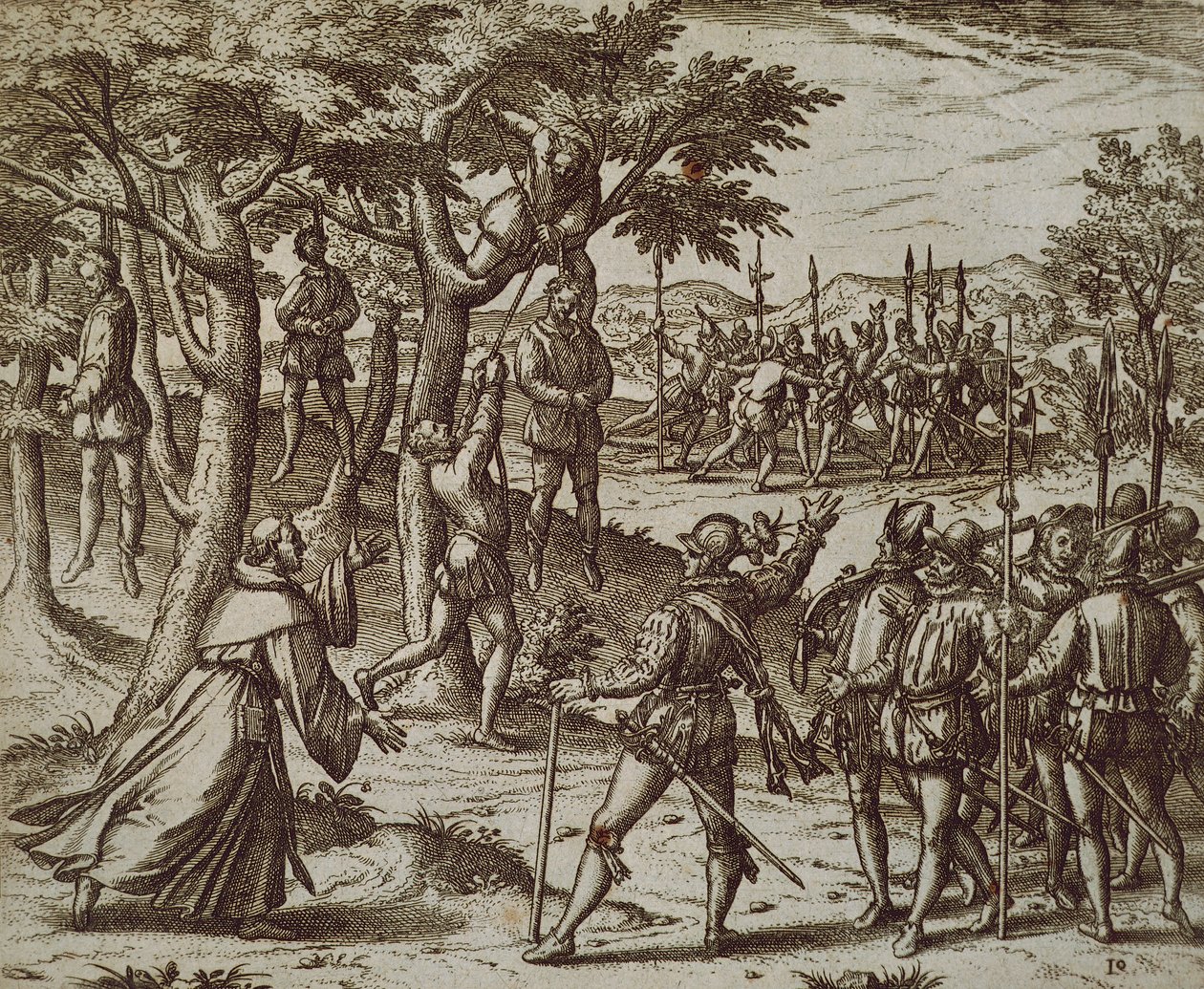 Wyrok na powieszenie niektórych mężczyzn Krzysztofa Kolumba w Nowym Świecie, Theodore de Bry autorstwa Theodor de Bry