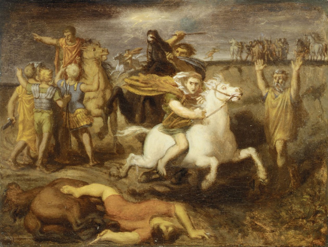 Gal Littavicus zdradzający sprawę rzymską ucieka do Gergovie, by wesprzeć Wercyngetoryksa, ok. 1838-40 autorstwa Théodore Chassériau