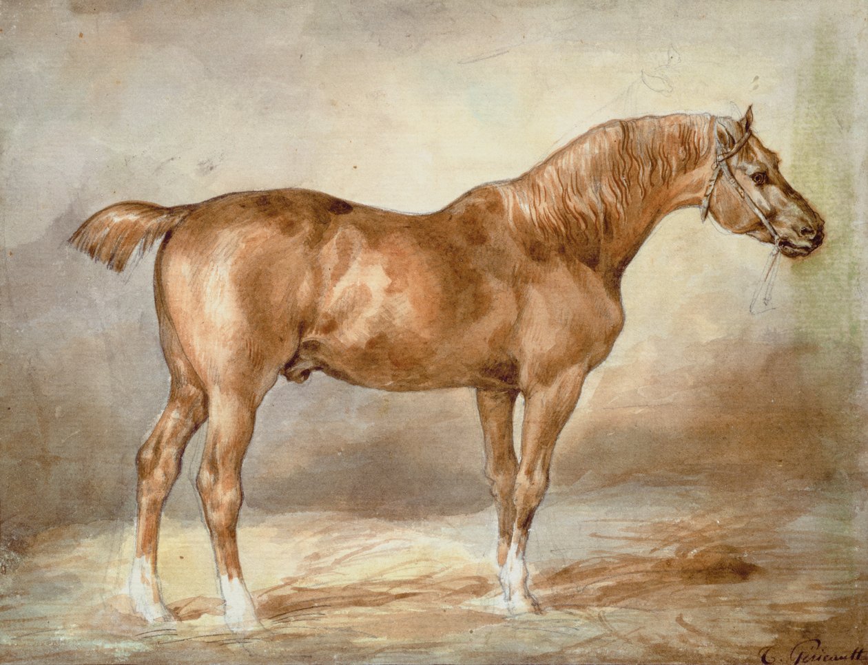 Zadokowany koń kasztanowy autorstwa Theodore Gericault