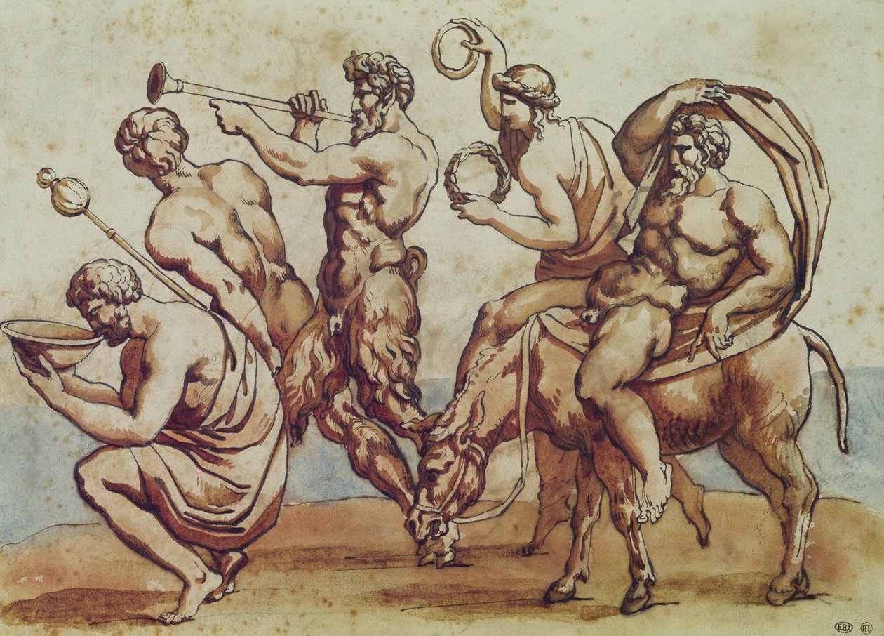 Bacchanal (pióro i atrament i brązowe pranie na papierze) autorstwa Theodore Gericault