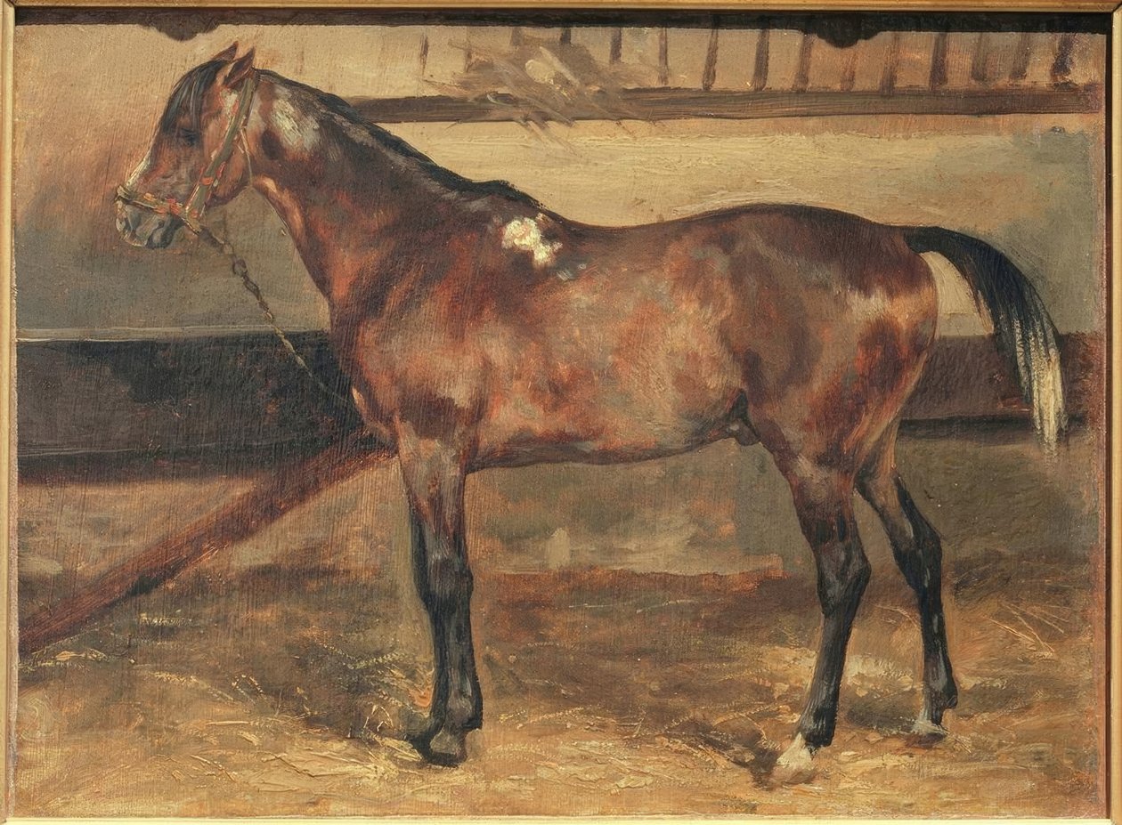 Brązowy koń w stajni autorstwa Theodore Gericault