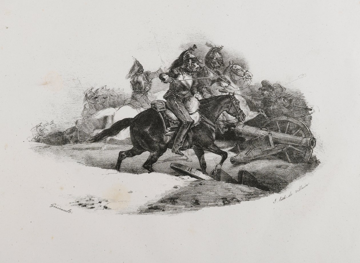 Kirasjerzy ładujący baterię artylerii, 1823 autorstwa Theodore Gericault