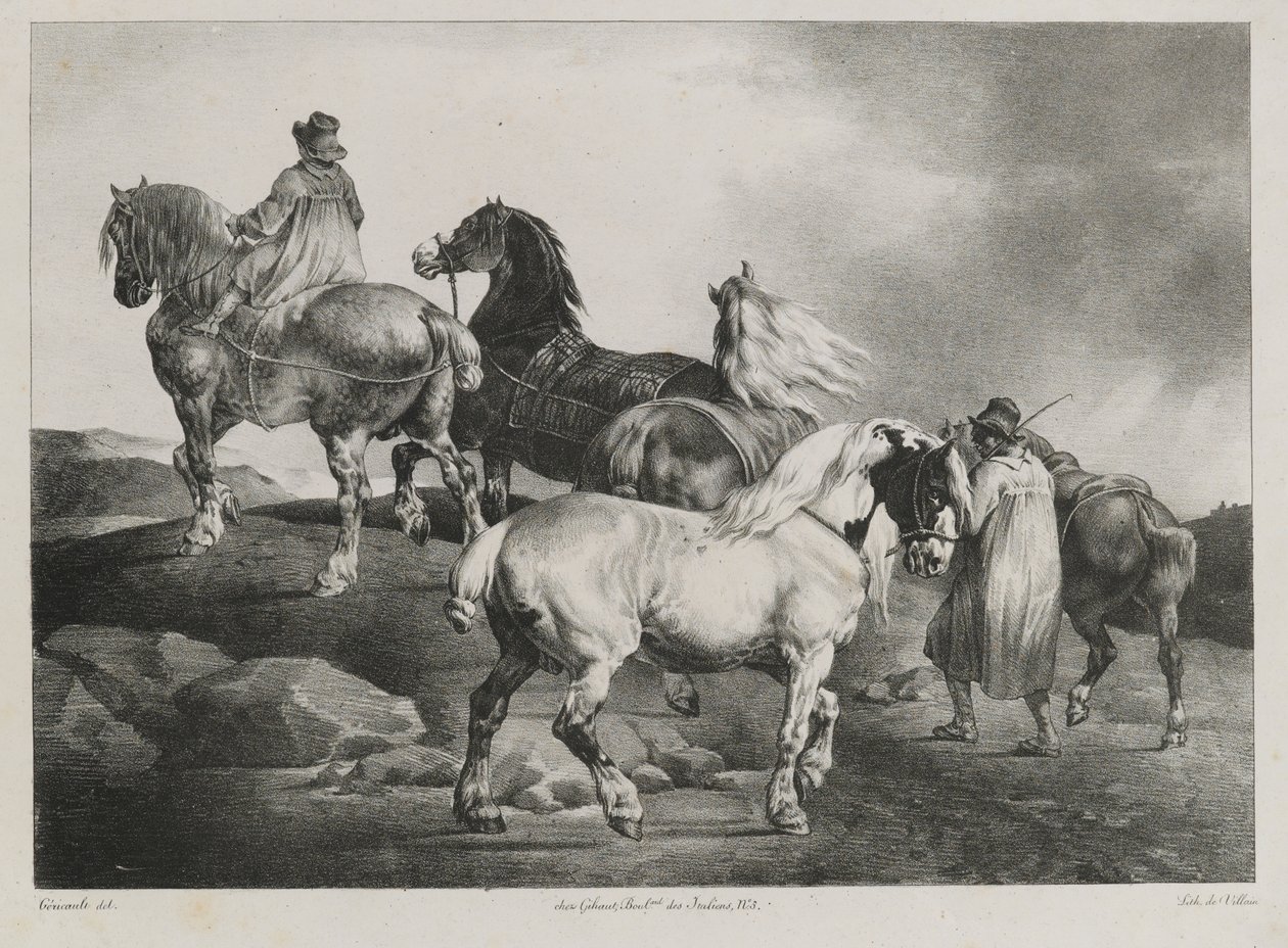 Prowadzenie koni na jarmark, 1822 autorstwa Theodore Gericault