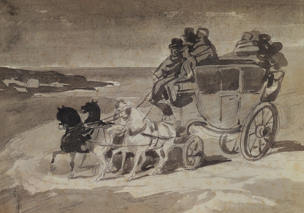 Dyliżans (ołówek i wc na papierze) autorstwa Theodore Gericault