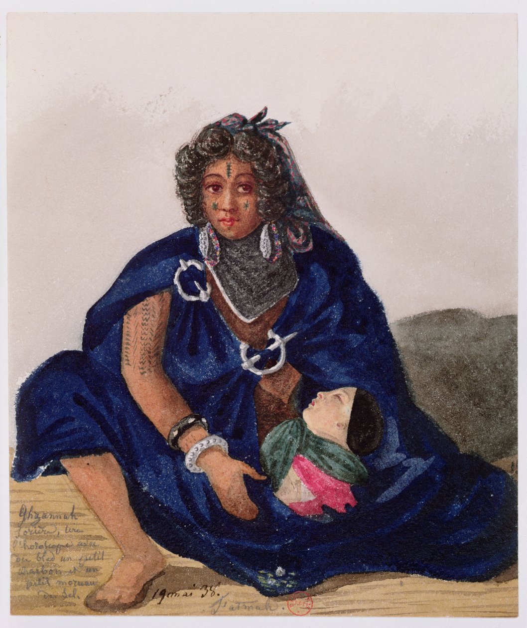 Czarodziejka przepowiadająca przyszłość za pomocą kukurydzy i soli w Ghzannah, 1835 r. autorstwa Theodore Leblanc