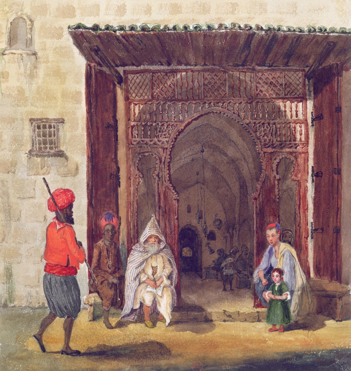 Wejście do meczetu w Algierze, ok.1830 autorstwa Theodore Leblanc