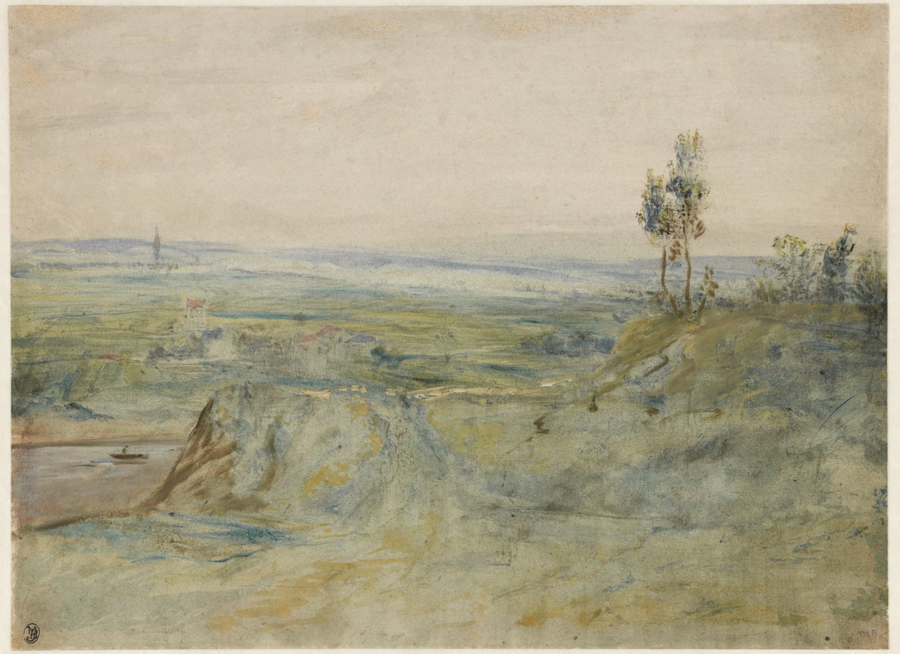 لا پلین، د میډون له لوړوالی څخه لیدل شوی، c.1833 (wc او په اوبدل شوي کاغذ باندې د تیلو رنګ) پالش شوی autorstwa Pierre Etienne Theodore Rousseau