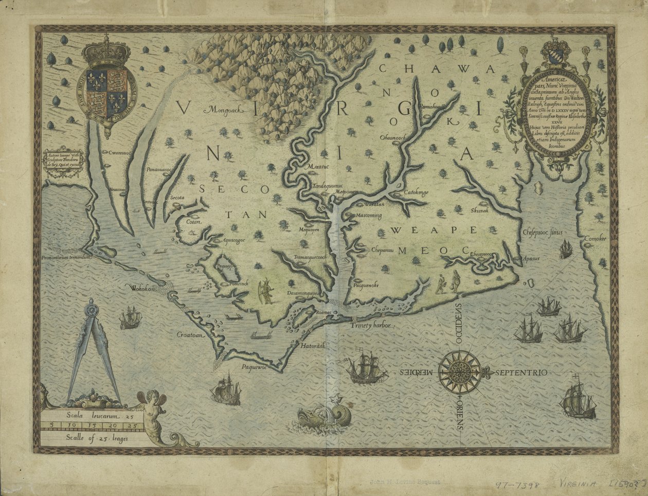 Nowo odkryta Virginia, 1590 (ręcznie kolorowane grawerowanie) autorstwa Theodore de Bry