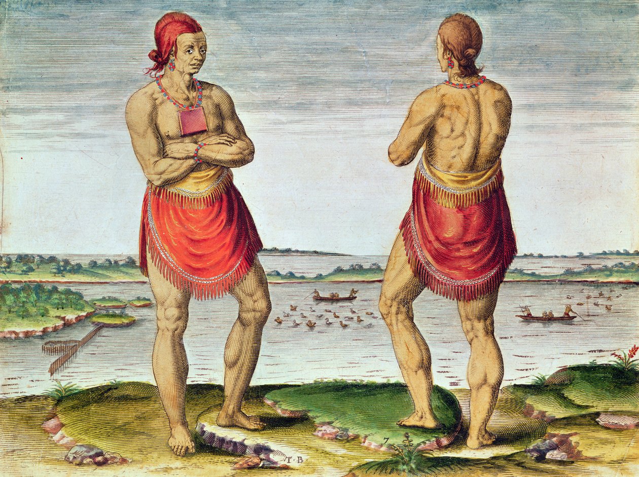 Admiranta Narratio..., Chief Roanoack (strona 57, płyta 7), 1585-1588 (kolor grawerowany) autorstwa Theodore de Bry