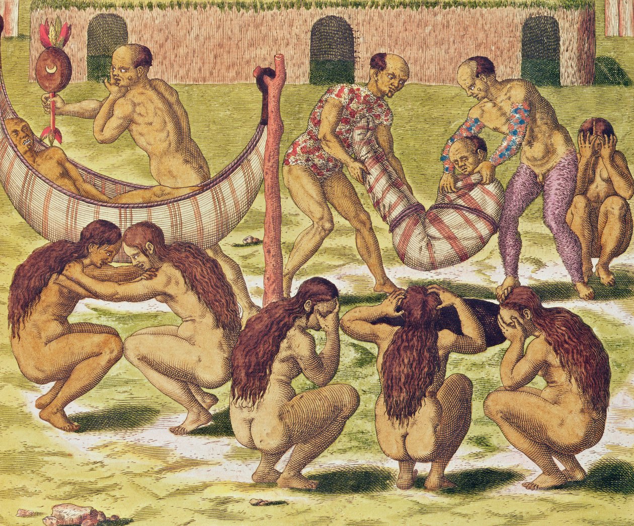 Americae Tertia Pars, Mały król Pipo Jep Wasu wraca chory do domu (strona 371), 1562 (kolor grawerowany) autorstwa Theodore de Bry