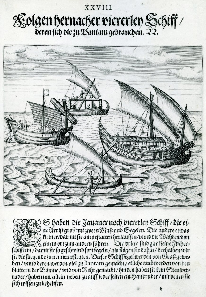 Cztery żaglówki z „India Orientalis”, 1598 autorstwa Theodore de Bry
