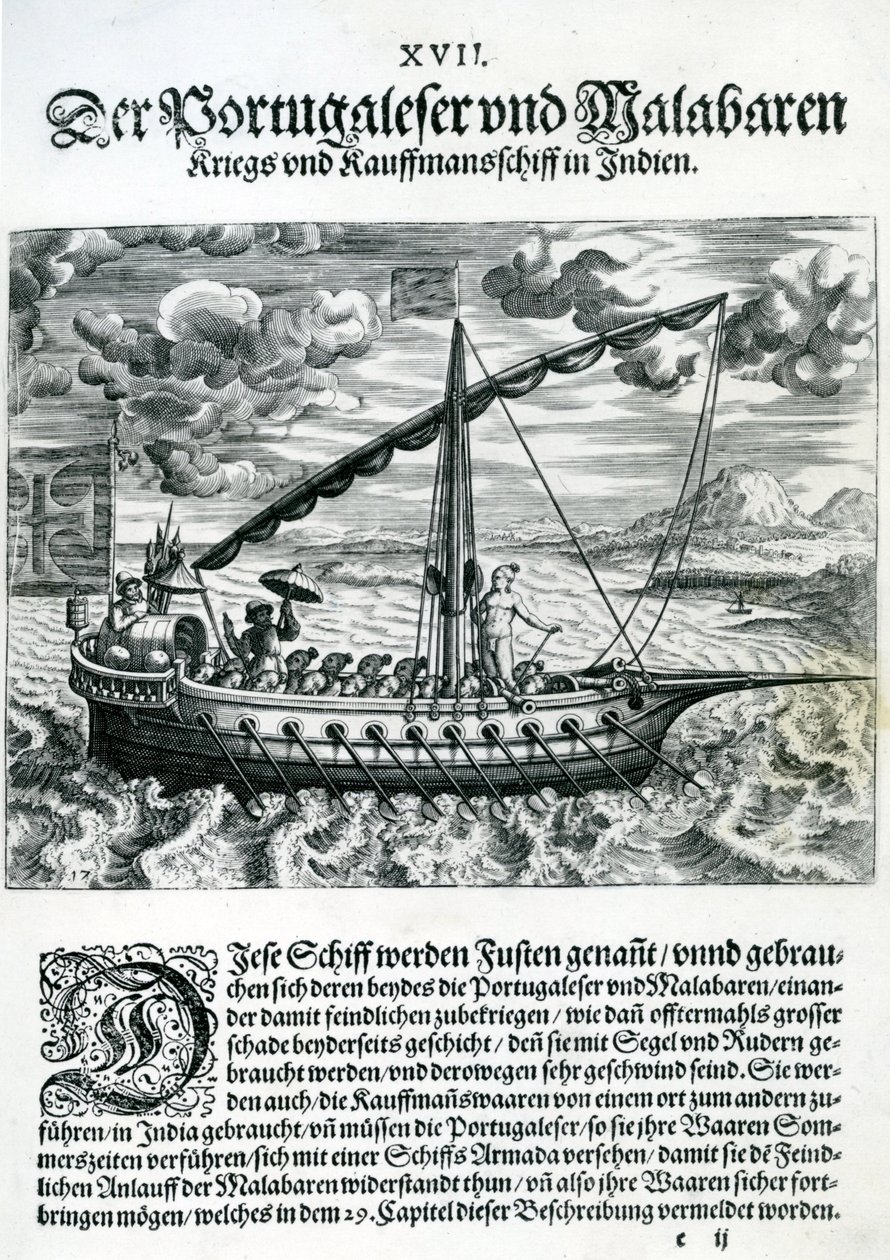 Statek z „Indii Orientalis”, 1598 autorstwa Theodore de Bry