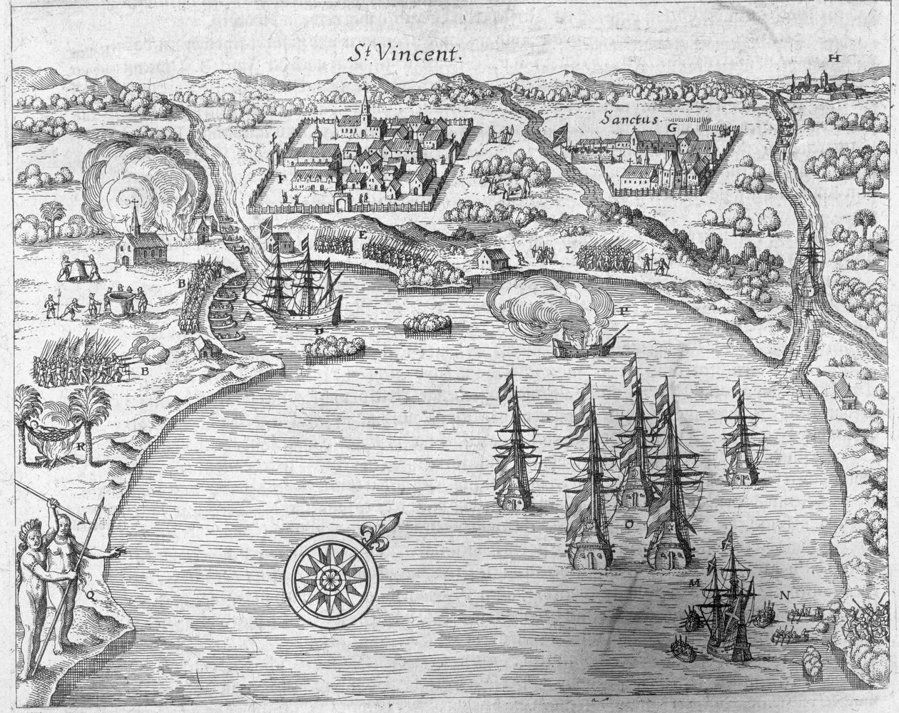 Flota Jorisa van Spilbergena (ok. 1568-1620) docierająca do Brazylii w Sao Vicente, z „Newe Welt und Americanische Historien” Johanna Ludwiga Gottfrieda, wydanej przez Mattaeusa Meriana, Frankfurt, 1631 ( autorstwa Theodore de Bry
