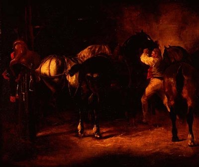 Trzy konie w stajni autorstwa Theodore (attr. to) Gericault