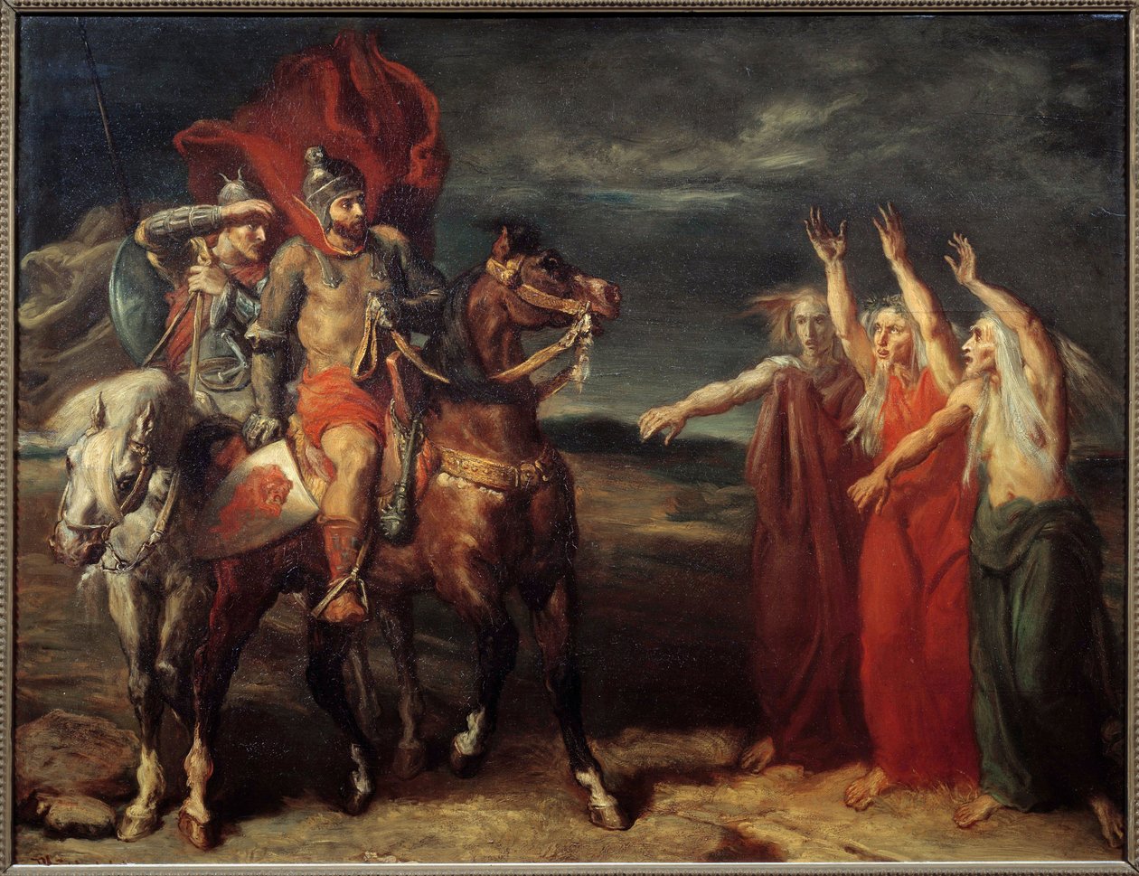 Makbet i trzy czarownice Ilustracja sceny 3 aktu I sztuki Williama Szekspira „Makbet”. Obraz Theodore Chasseriau (1819-1856) 1855 Nd. 0,72x0,9 m Paryż, musee d