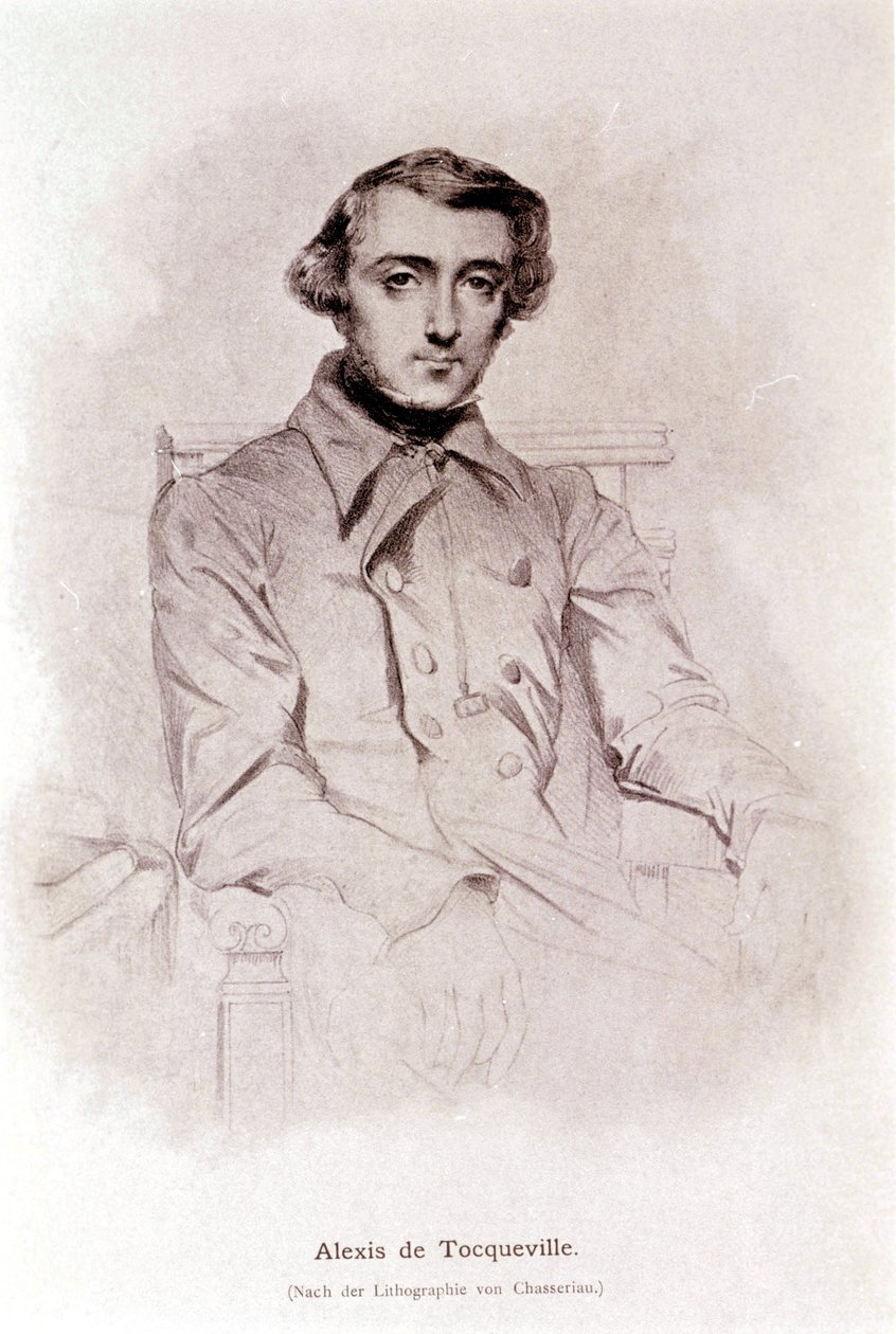 Portret Alexisa de Tocqueville. Litografia Chasseriau. 19 wiek. autorstwa Théodore Chassériau