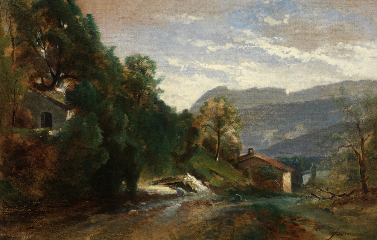 Krajobraz górski w Voreppe, Dauphiné (olej na płótnie) autorstwa Théodore Fourmois