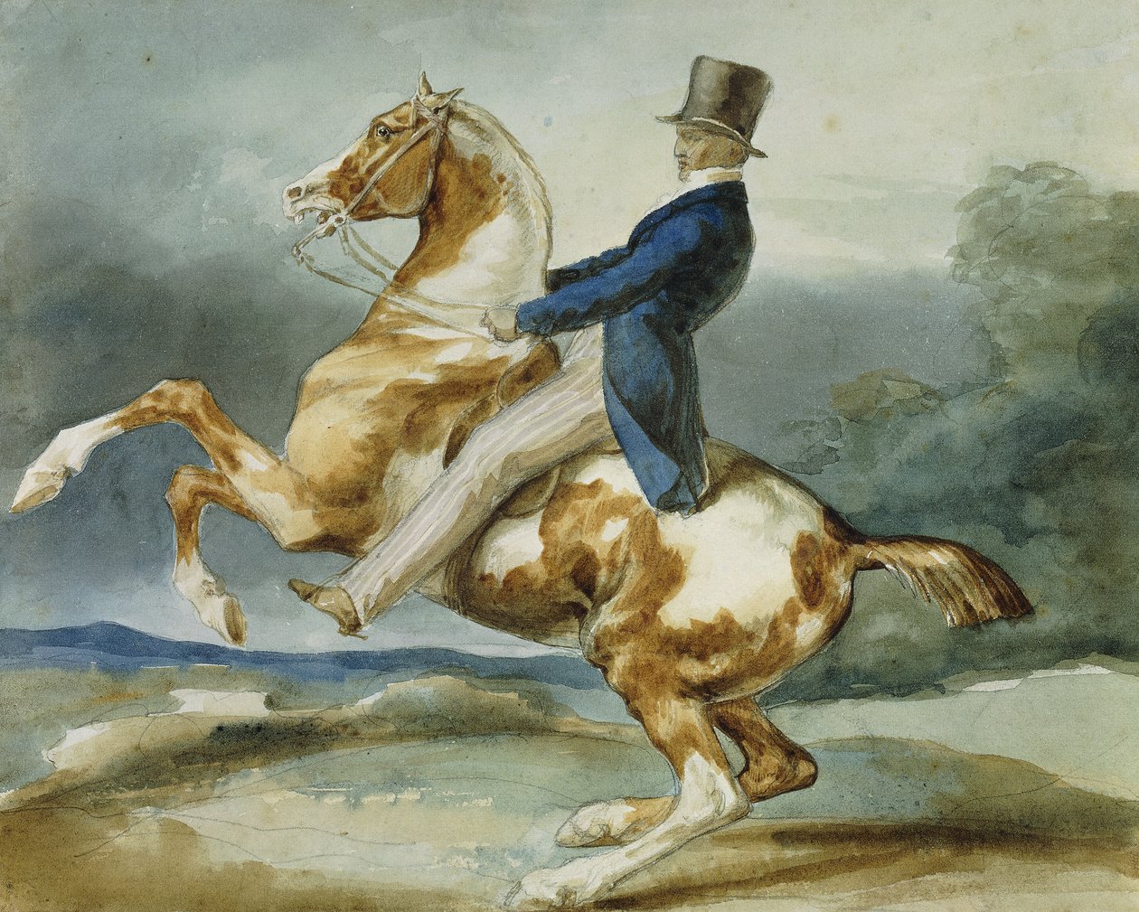 Jeździec i jego koń hodowlany; Un Cavalier Cabrant Son Cheval, autorstwa Theodore Gericault