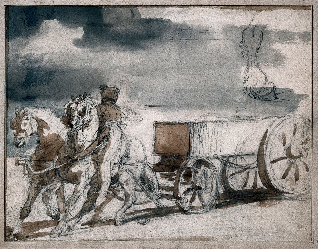 Wózek z amunicją odpalony przez dwa konie autorstwa Theodore Gericault