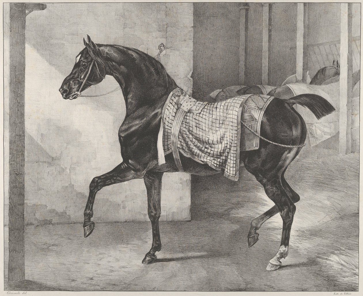 Czarny koń przywiązany w stajni autorstwa Theodore Gericault