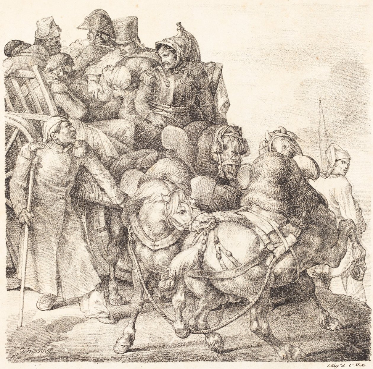 Wóz pełen rannych żołnierzy (Chariot charge de soldats blesses) autorstwa Theodore Gericault