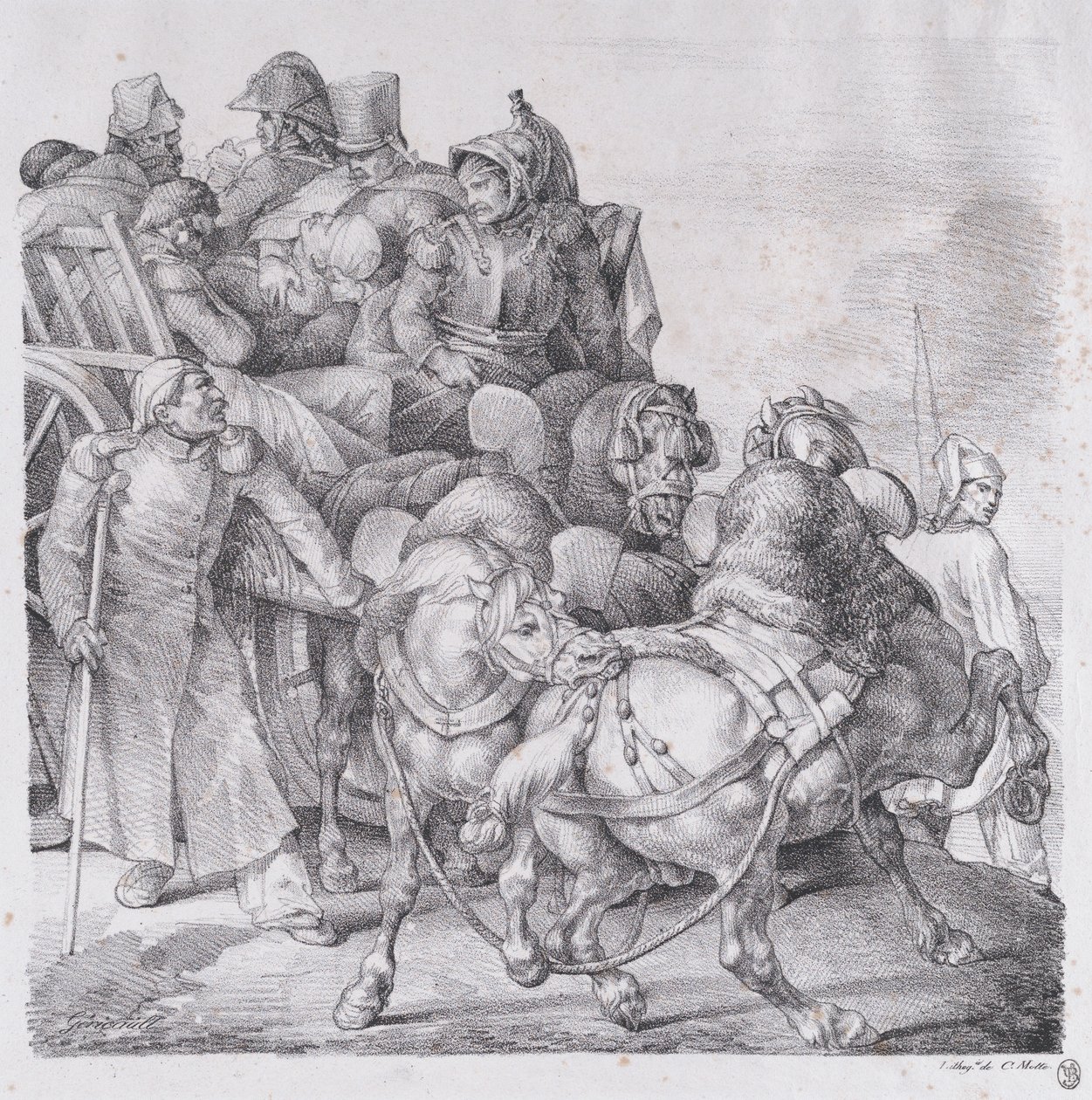 Wóz załadowany rannymi żołnierzami autorstwa Theodore Gericault
