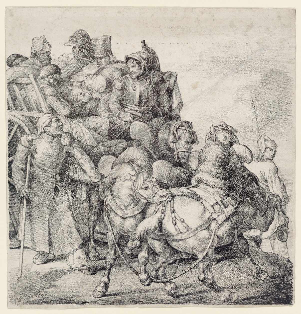 Wagon pełen rannych żołnierzy (A Wagon Full of Wounded Soldiers) autorstwa Theodore Gericault