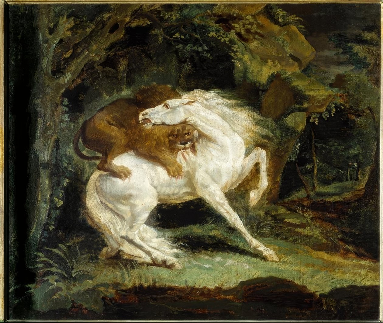 Koń zaatakowany przez lwa autorstwa Theodore Gericault