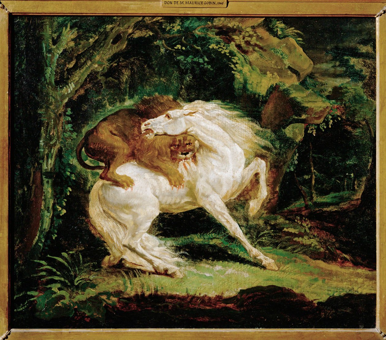 Cheval attaque par un lion - koń zaatakowany przez lwa, według akwaforty Lauriego i obrazu George