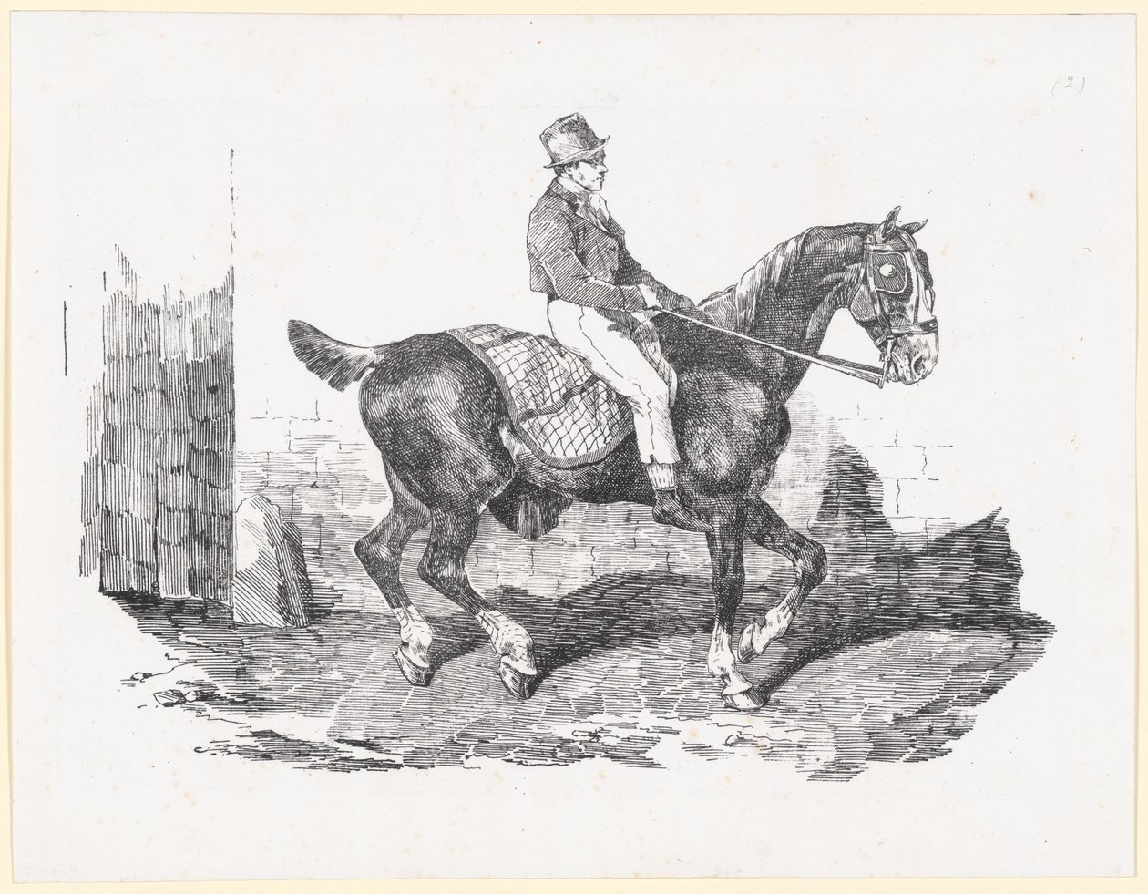 Koń powozowy, na którym jedzie stajenny, zwany również koniem angielskim z kocem w kratkę (Carriage Horse Ridden by a Groom, also called English Horse with a Checkered Blanket) autorstwa Theodore Gericault