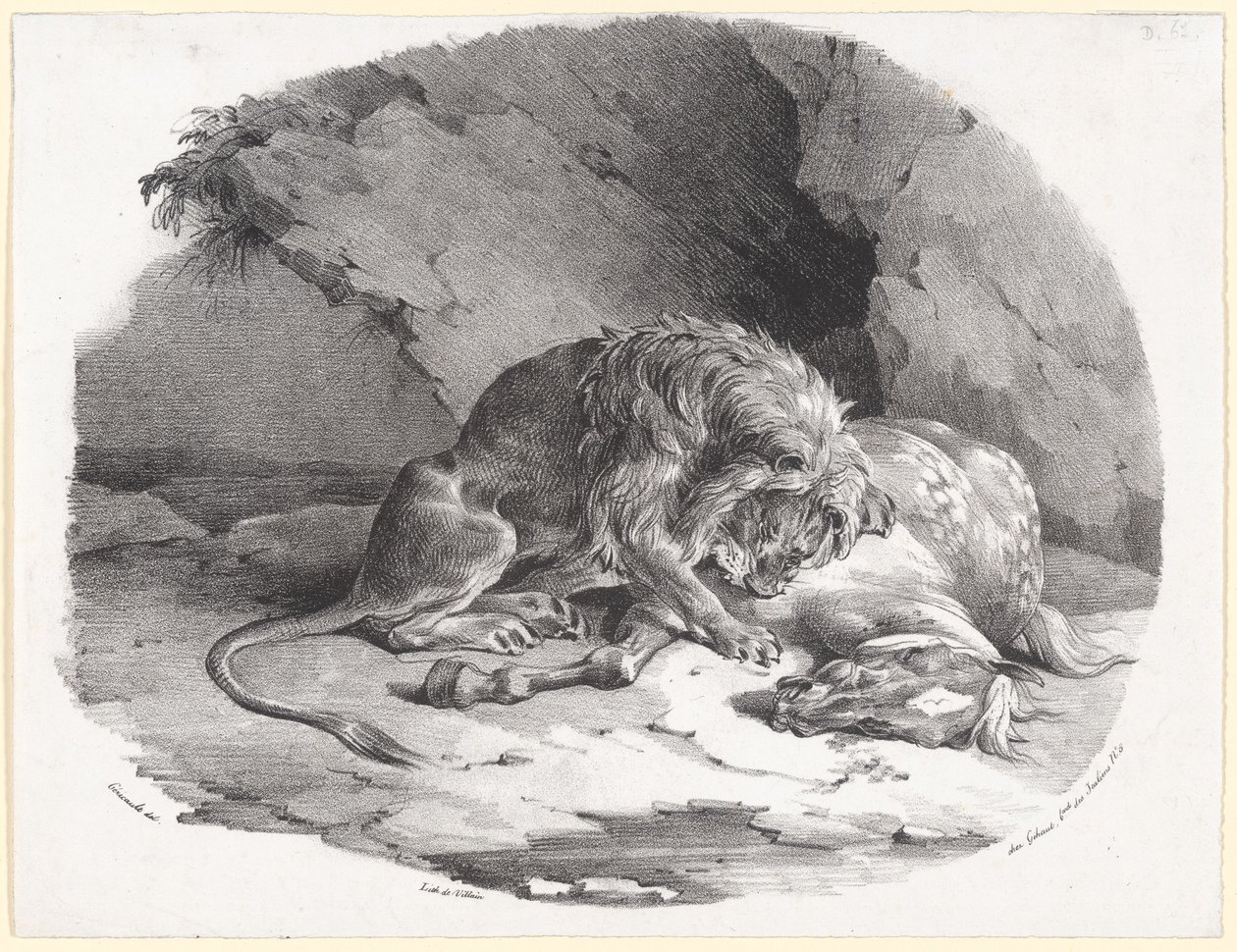 Koń pożerany przez lwa (A Horse Being Devoured by a Lion) autorstwa Theodore Gericault