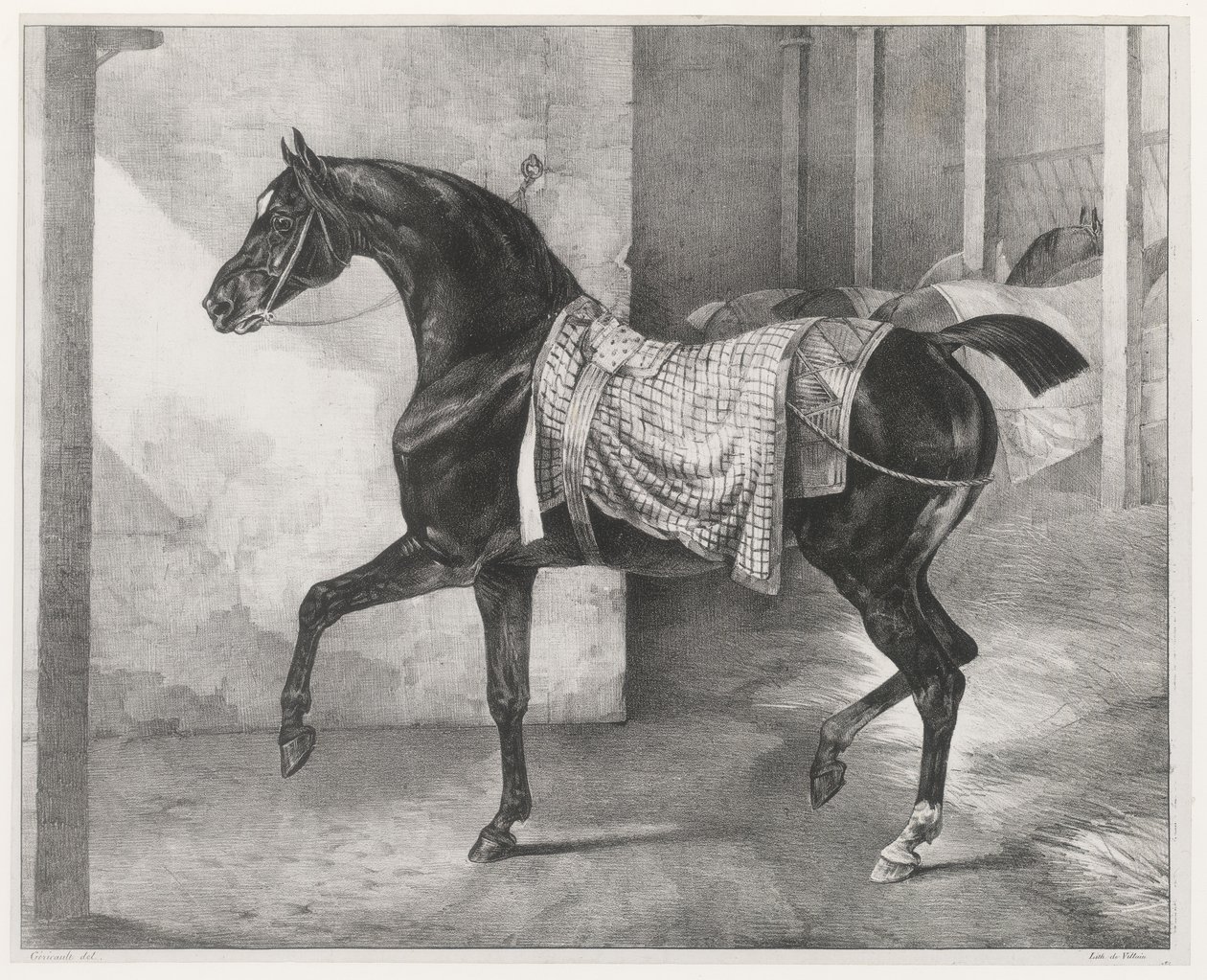 Czarny koń przywiązany w stajni (A Black Horse Tethered in a Stable) autorstwa Theodore Gericault