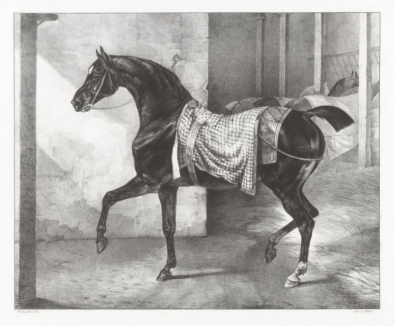 Czarny koń przywiązany w stajni (A Black Horse Tethered in a Stable) autorstwa Theodore Gericault