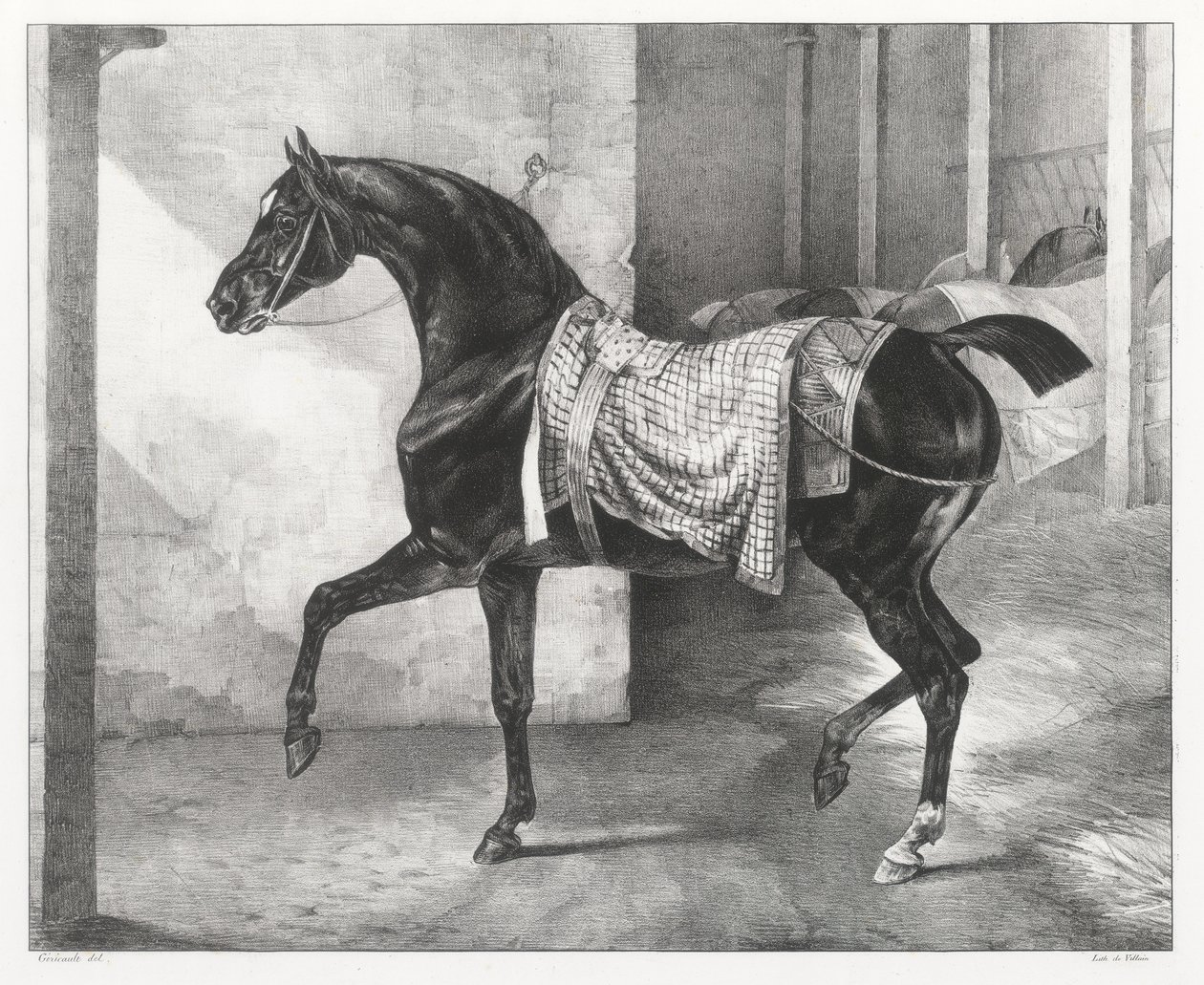 Czarny koń przywiązany w stajni (A Black Horse Tethered in a Stable) autorstwa Theodore Gericault