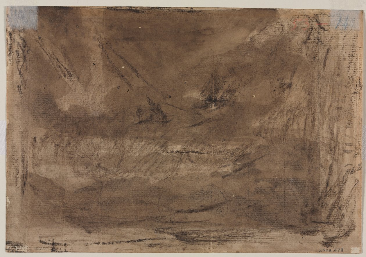 Studia kompozytorskie? (prawdopodobnie dla „Potopu Poussina”) (odwrotnie), ok. 1816 (brązowy wash i czarna kredka) autorstwa Theodore Gericault
