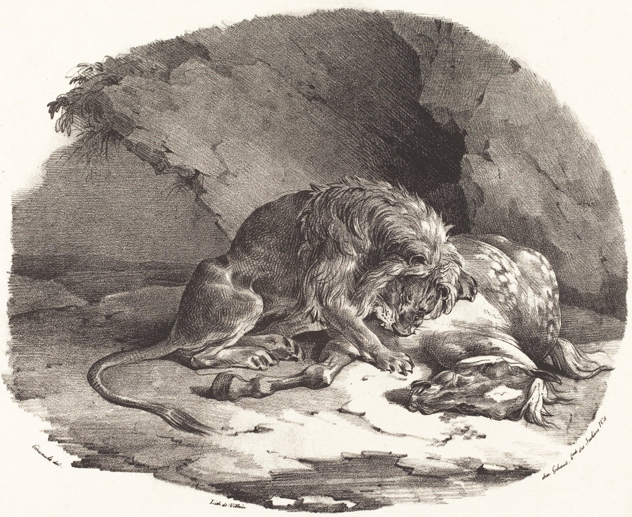 Koń pożarty przez lwa (Cheval devore par un lion) autorstwa Theodore Gericault