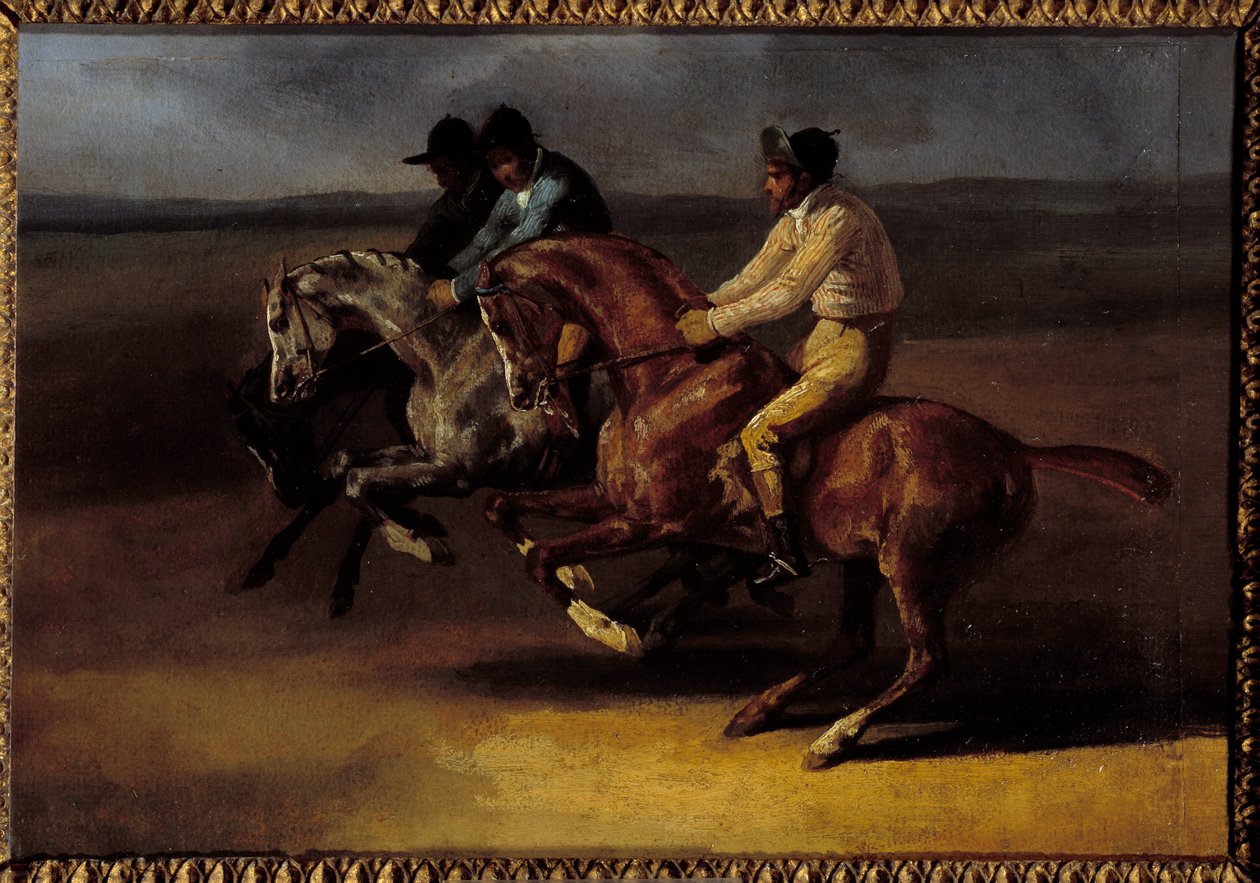 Wyścig konny idący w lewo w momencie startu Obraz Theodore Gericault (1791-1824) autorstwa Theodore Gericault