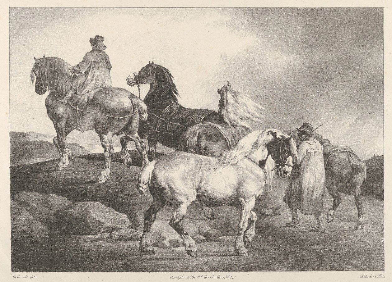 Konie zaprzęgnięte na jarmark autorstwa Theodore Gericault