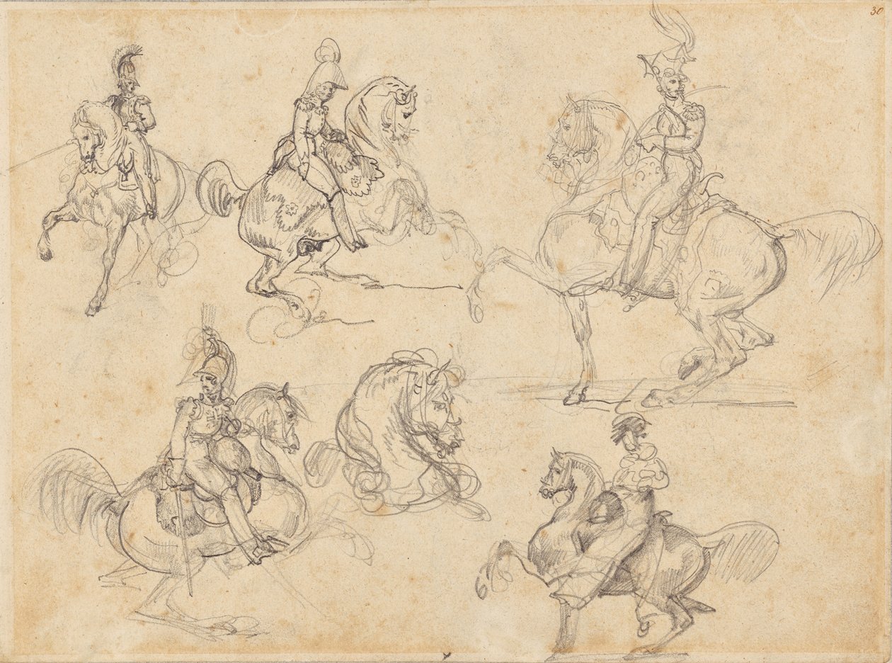 Konie i jeźdźcy (recto); Konie (verso) autorstwa Theodore Gericault