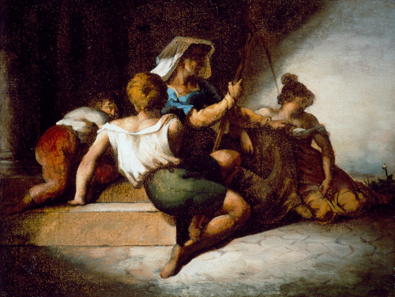 Włoska rodzina (olej na papierze podbitym płótnem) autorstwa Theodore Gericault